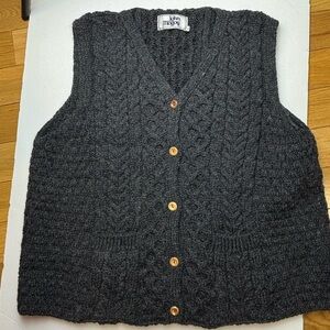 John Molloy grey cable knit wool cardigan vest sz XL